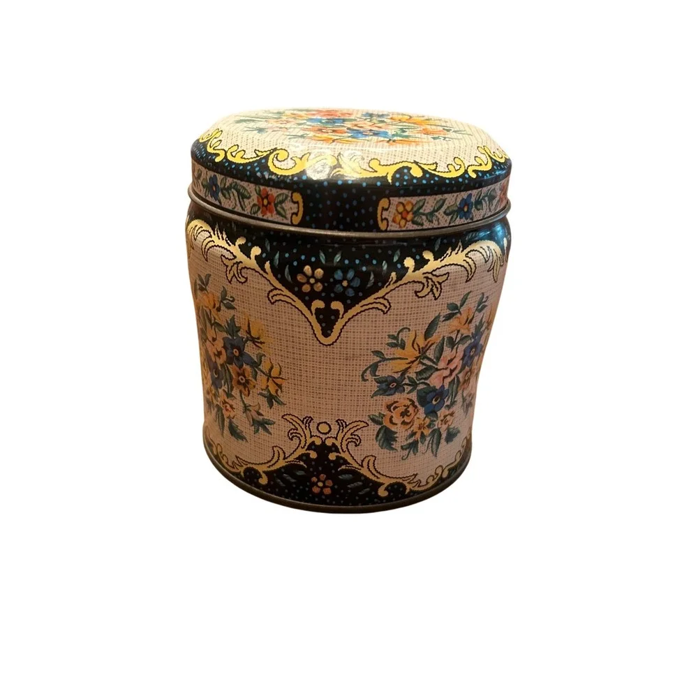 Daher Floral Tin Decor Canister Vintage 70s Cottagecore Made in England Storage